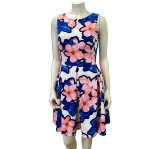 Taylor Floral Sleeveless Fit & Flare Dress Pink & Blue Flowers Size 8‎
